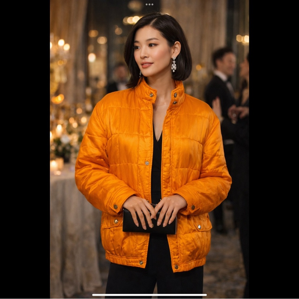 Clio Orange Quilted Bomber Jacket